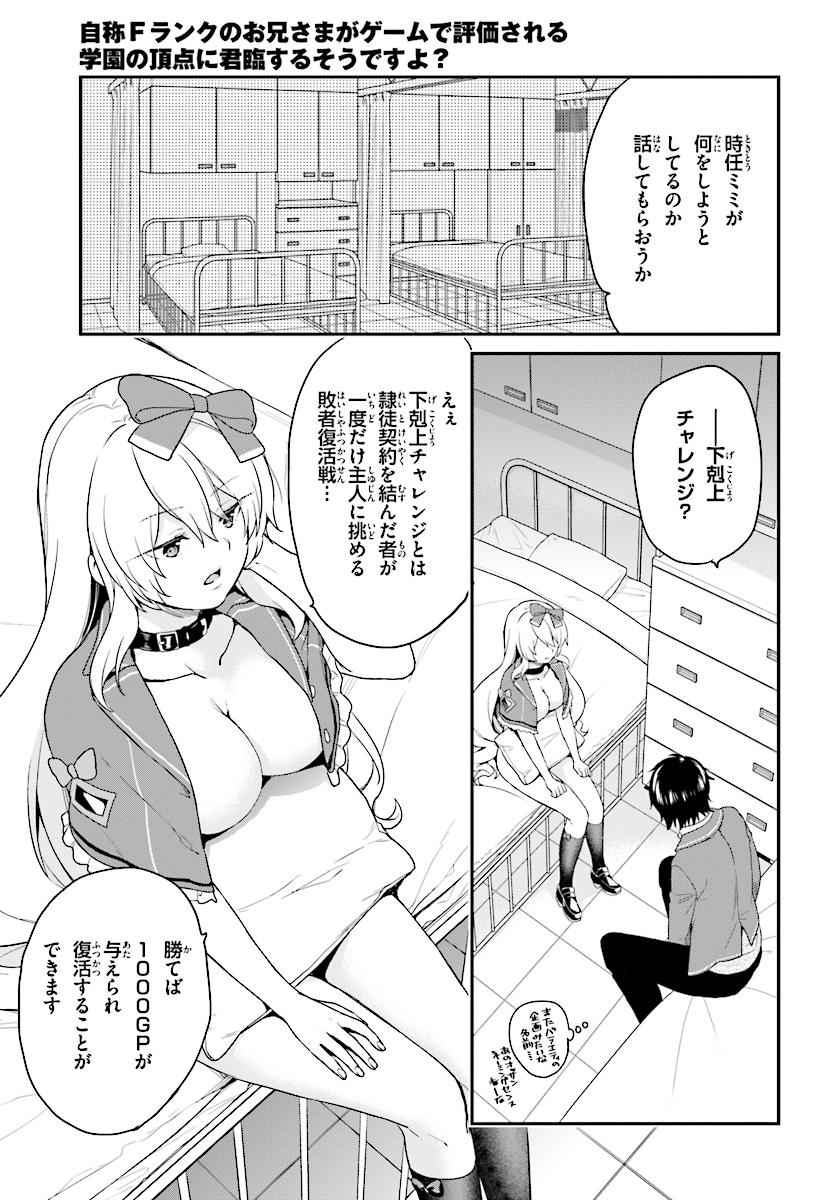 自称Ｆランクのお兄さまがゲームで評価される学園の頂点に君臨するそうですよ？ 第9話 - Next 第10話